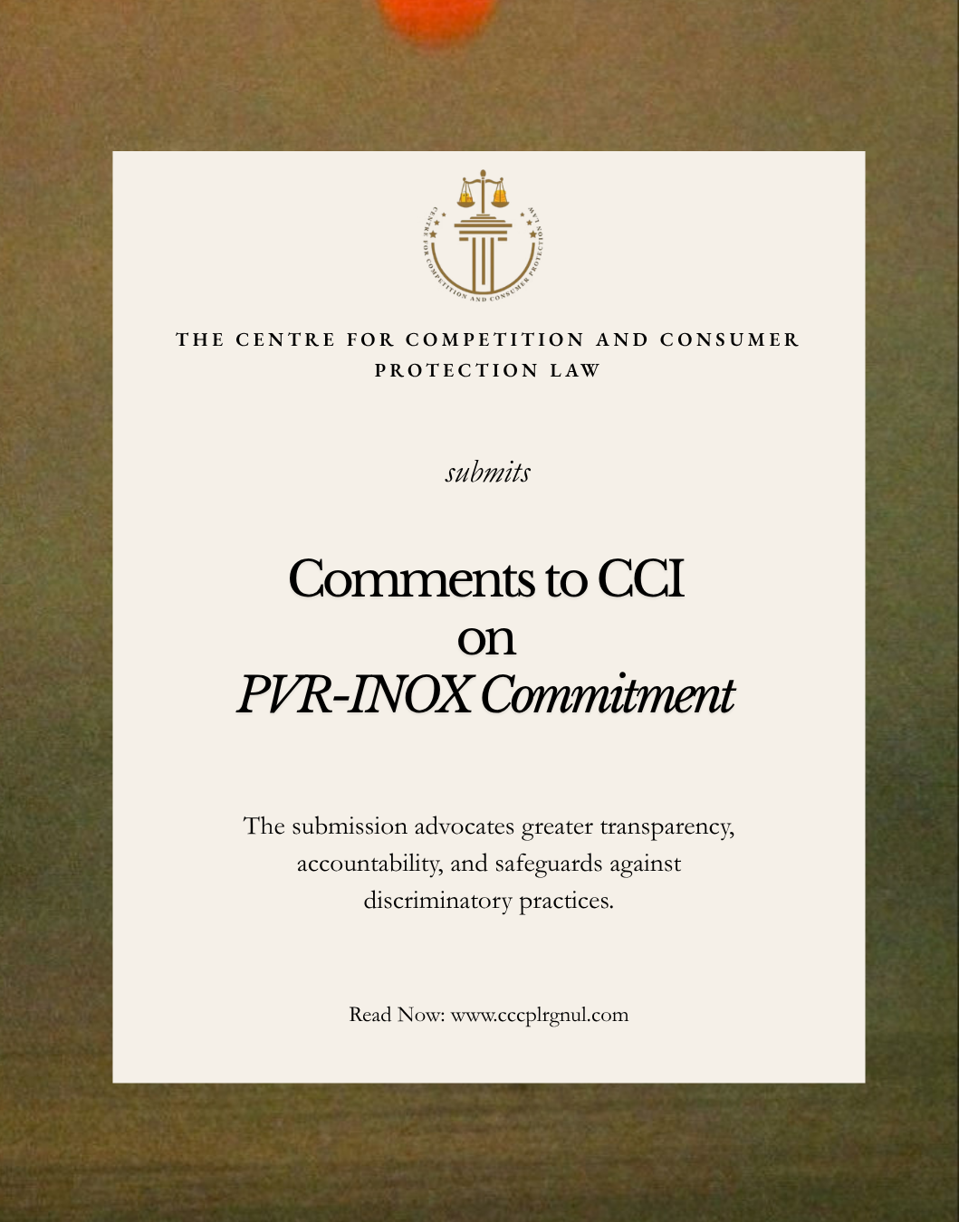 Cover of Comments on the Commitment Proposal submitted by PVR INOX Limited in Case No. 42 of 2023 (The Film and Television Producers' Guild of India Limited v. PVR INOX Limited)
